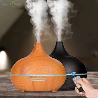 Aroma Essential Oil Diffuser, 500Ml Wood Grain Ultrasonic Cool Mist Whisper-Quiet Humidifier with Color LED Lights Changing & 4 Timer Settings, with Remote Control (Brown)