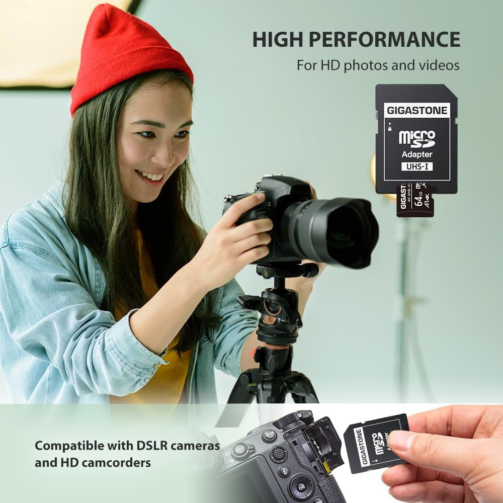 64GB Micro SD Card 10-Pack, A1 V30 4K Video Recording, Surveillance Security Cam Action Camera Drone Professional, 90Mb/S Micro SDXC UHS-I Class 10