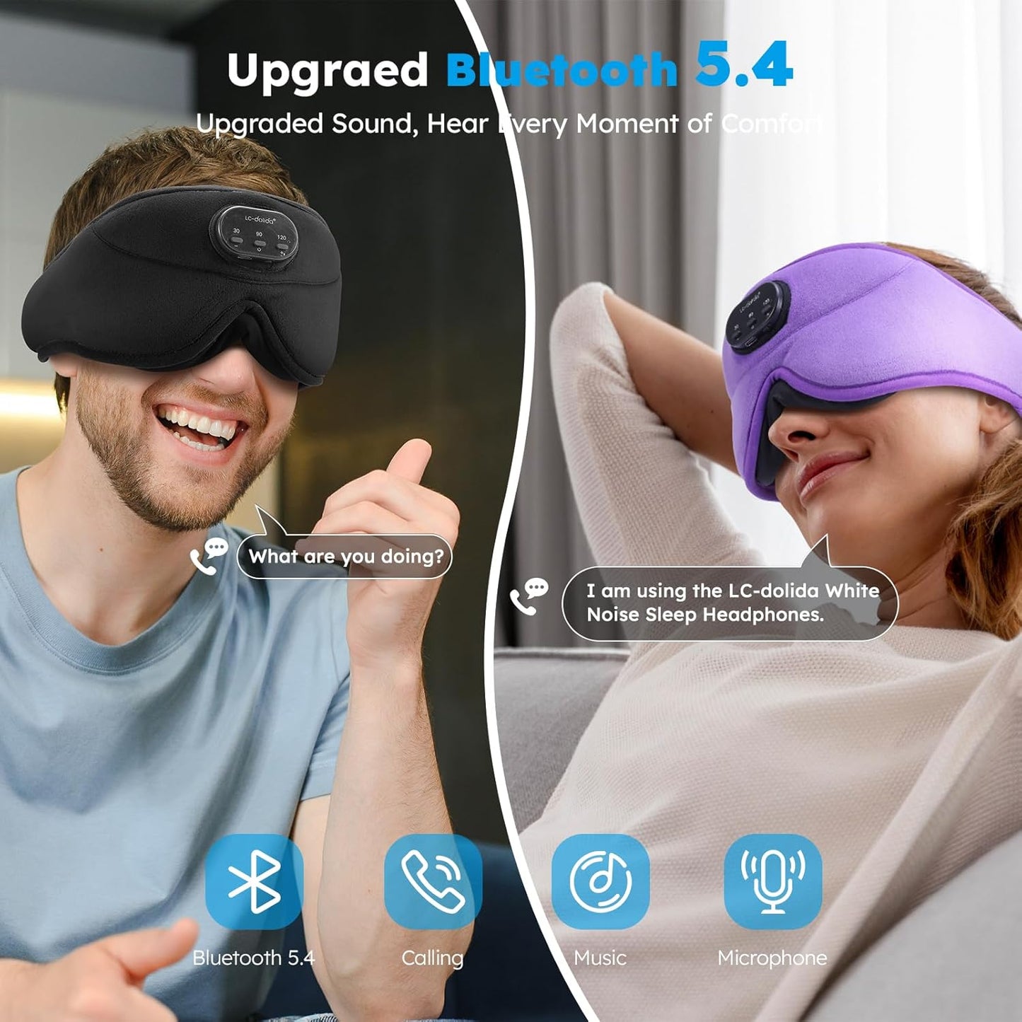 Pro Bluetooth Sleep Mask with White Noise & 3 Lights, Sleep Headphones with Upgrade Chip & Pure Sound, 3D Zero-Pressure Design for Side Sleepers, Soft Sleep Eye Mask, Matte Black