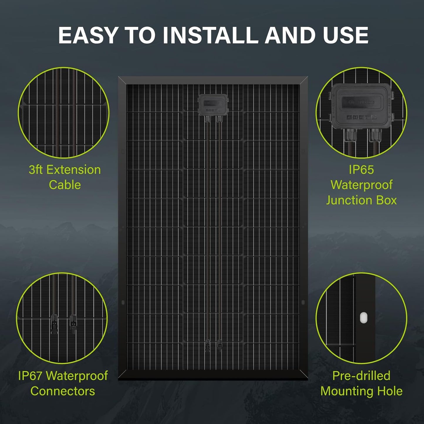 100 Watts Monocrystalline 100W 12V Solar Panel High Efficiency Mono Module RV Marine Boat off Grid