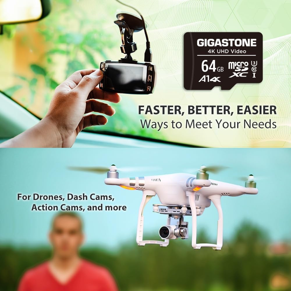 64GB Micro SD Card 10-Pack, A1 V30 4K Video Recording, Surveillance Security Cam Action Camera Drone Professional, 90Mb/S Micro SDXC UHS-I Class 10