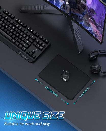 Computer Mouse Pad with Stitched Edges, Washable Mouse Mat with Superior Micro-Weave Cloth, Gaming Mouse Pad for Office & Home, Non-Slip Rubber Base, Black
