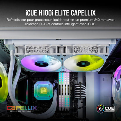 Icue H100I Elite Capellix Liquid CPU Cooler - White
