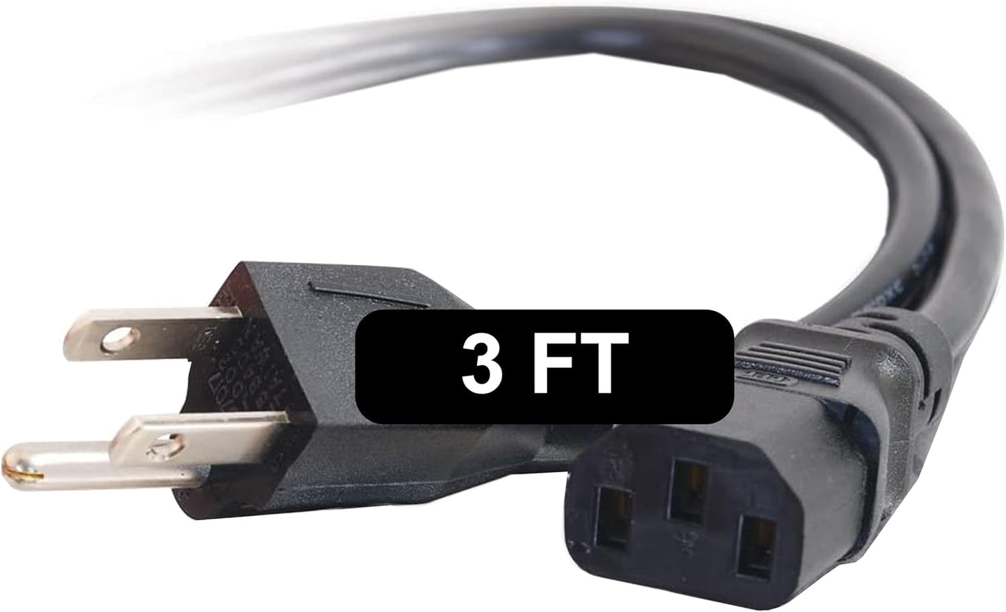 3FT Replacement AC Power Cord - Power Cable for Electronics, TV, Computer, Printer, Radio, Monitor, Samsung, Dell, Vizio, LG, Asus, Laptop and More (03129)