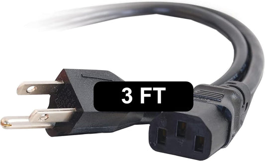 3FT Replacement AC Power Cord - Power Cable for Electronics, TV, Computer, Printer, Radio, Monitor, Samsung, Dell, Vizio, LG, Asus, Laptop and More (03129)
